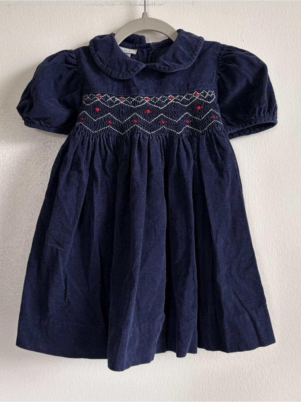 VTG Samara Blue Corduroy A-Line Dress Girls 3T Collared Smocked Puff Sleeve